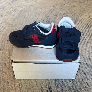 TODDLER 5.5 WIDE Navy and Red Saucony Sneakers with Hook-and-Loop Straps